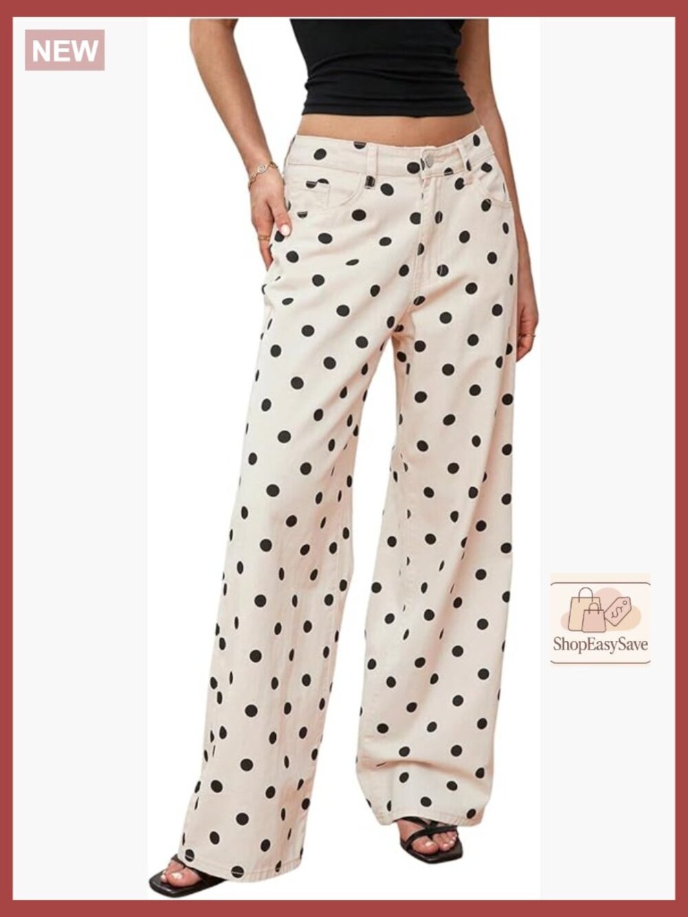 Polka Dots Straight Leg Jeans Vintage Denim Pants Pocket Mid Rise Y2K